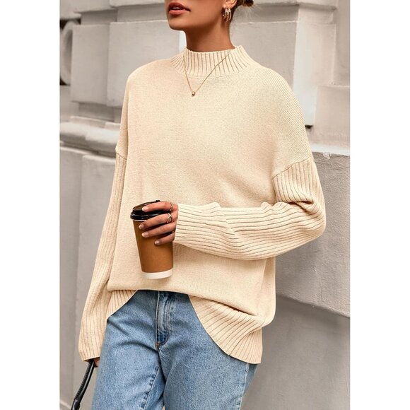 Women’s Oversized Long Sleeve Knit Sweater Mock Neck Fall Casual - Picture 5 of 8